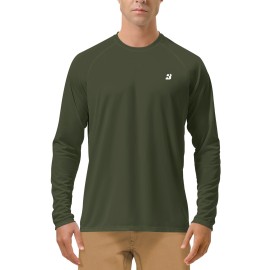 Roadbox Mens UPF 50+ UV Sun Protection Shirts Outdoor Long Sleeve SPF Diving Rash Guard for Fishing Hiking Swimming Dark Green