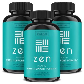 WellPath Zen Stress Relief Supplement + Mood Support (180 ct) | Calm, Stress & Energy Aid | Ashwagandha Root, Rhodiola Rosea, L-Theanine, Lemon Balm | Herbal Capsules