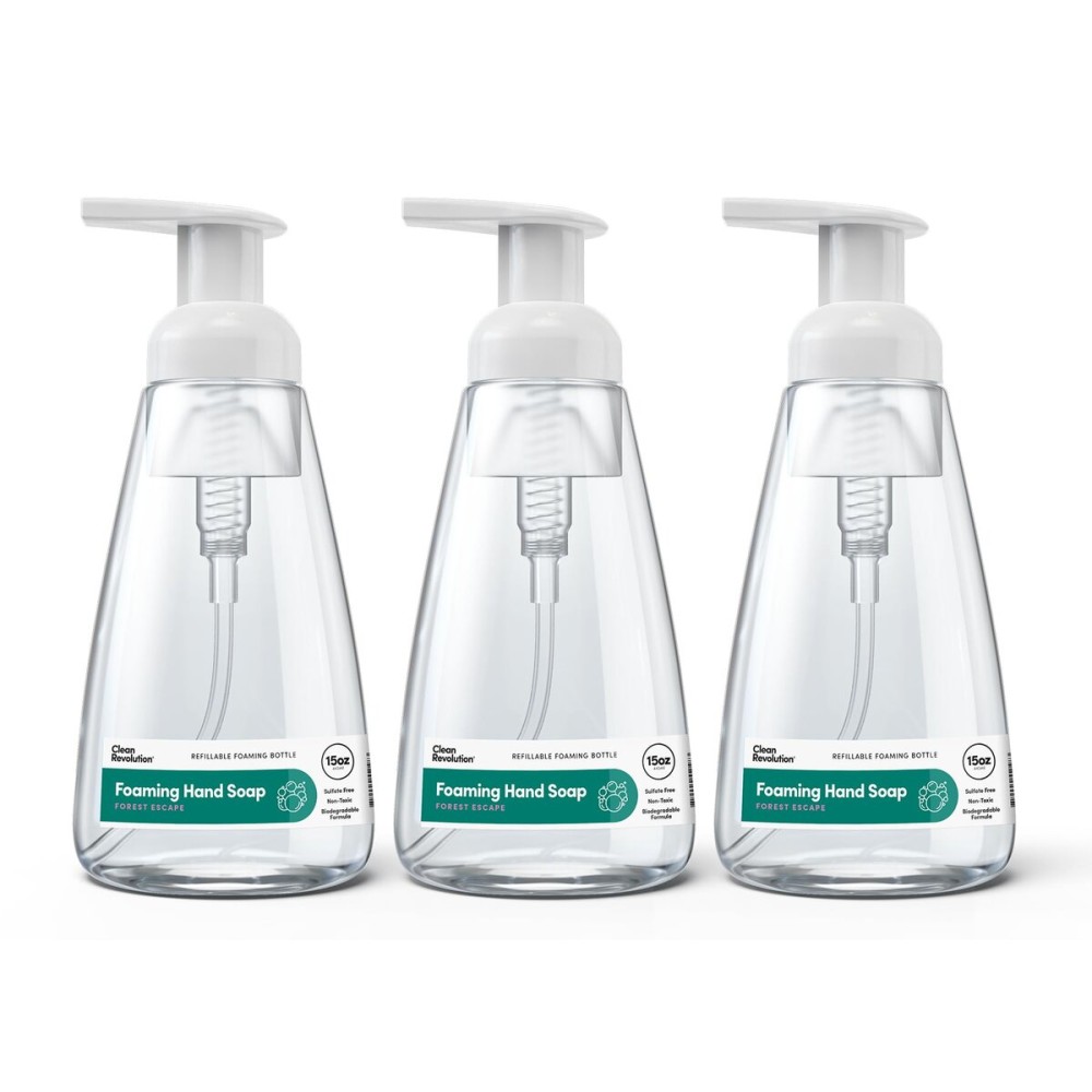 Clean Revolution Ready to Use Foaming Hand Soap| Three Pack | Jumbo 15oz Bottles | Gentle, Moisturizing & Eco-Friendly | Real Essential Oils | Forest Escape | 45 Total Fl Oz, Clear