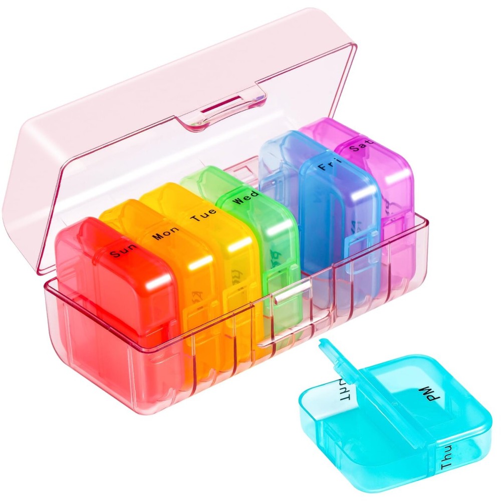 Zoksi Weekly Pill Organizer 2 Times a Day, Pink 7 Day Am Pm Pill Box, Daily Am Pm Pill Organizer 7 Day, Portable Vitamin Pill Case, Weekly Pill Box for Fish Oils, Vitamin, Supplement