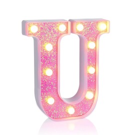 Foaky Pink Light up LettersPink Party Decorations,Girls Room Decor,Glitter Light Up Letters,Alphabet Letter Sign for Night Light Birthday Party Girls Gifts, Home Bar DecorationU