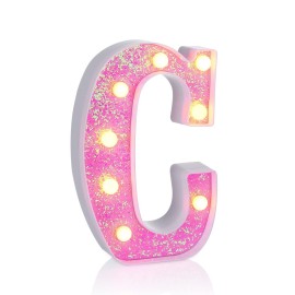 Foaky Pink Light up LettersPink Party Decorations,Girls Room Decor,Glitter Light Up Letters,Alphabet Letter Sign for Night Light Birthday Party Girls Gifts, Home Bar DecorationC