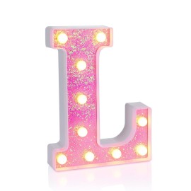 Foaky Pink Light up LettersPink Party Decorations,Girls Room Decor,Glitter Light Up Letters,Alphabet Letter Sign for Night Light Birthday Party Girls Gifts, Home Bar DecorationL