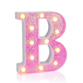 Foaky Pink Light up LettersPink Party Decorations,Girls Room Decor,Glitter Light Up Letters,Alphabet Letter Sign for Night Light Birthday Party Girls Gifts, Home Bar DecorationB