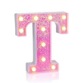 Foaky Pink Light up LettersPink Party Decorations,Girls Room Decor,Glitter Light Up Letters,Alphabet Letter Sign for Night Light Birthday Party Girls Gifts, Home Bar DecorationT