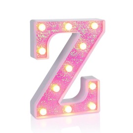 Foaky Pink Light up LettersPink Party Decorations,Girls Room Decor,Glitter Light Up Letters,Alphabet Letter Sign for Night Light Birthday Party Girls Gifts, Home Bar DecorationZ