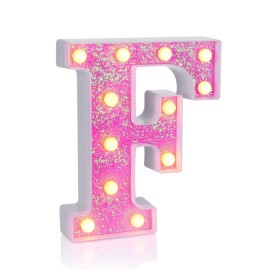 Foaky Pink Light up LettersPink Party Decorations,Girls Room Decor,Glitter Light Up Letters,Alphabet Letter Sign for Night Light Birthday Party Girls Gifts, Home Bar DecorationF