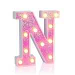 Foaky Pink Light up LettersPink Party Decorations,Girls Room Decor,Glitter Light Up Letters,Alphabet Letter Sign for Night Light Birthday Party Girls Gifts, Home Bar DecorationN
