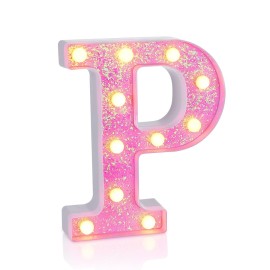 Foaky Pink Light up LettersPink Party Decorations,Girls Room Decor,Glitter Light Up Letters,Alphabet Letter Sign for Night Light Birthday Party Girls Gifts, Home Bar DecorationP