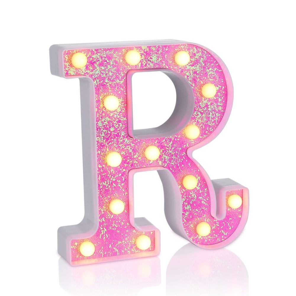 Foaky Pink Light up LettersPink Party Decorations,Girls Room Decor,Glitter Light Up Letters,Alphabet Letter Sign for Night Light Birthday Party Girls Gifts, Home Bar DecorationR
