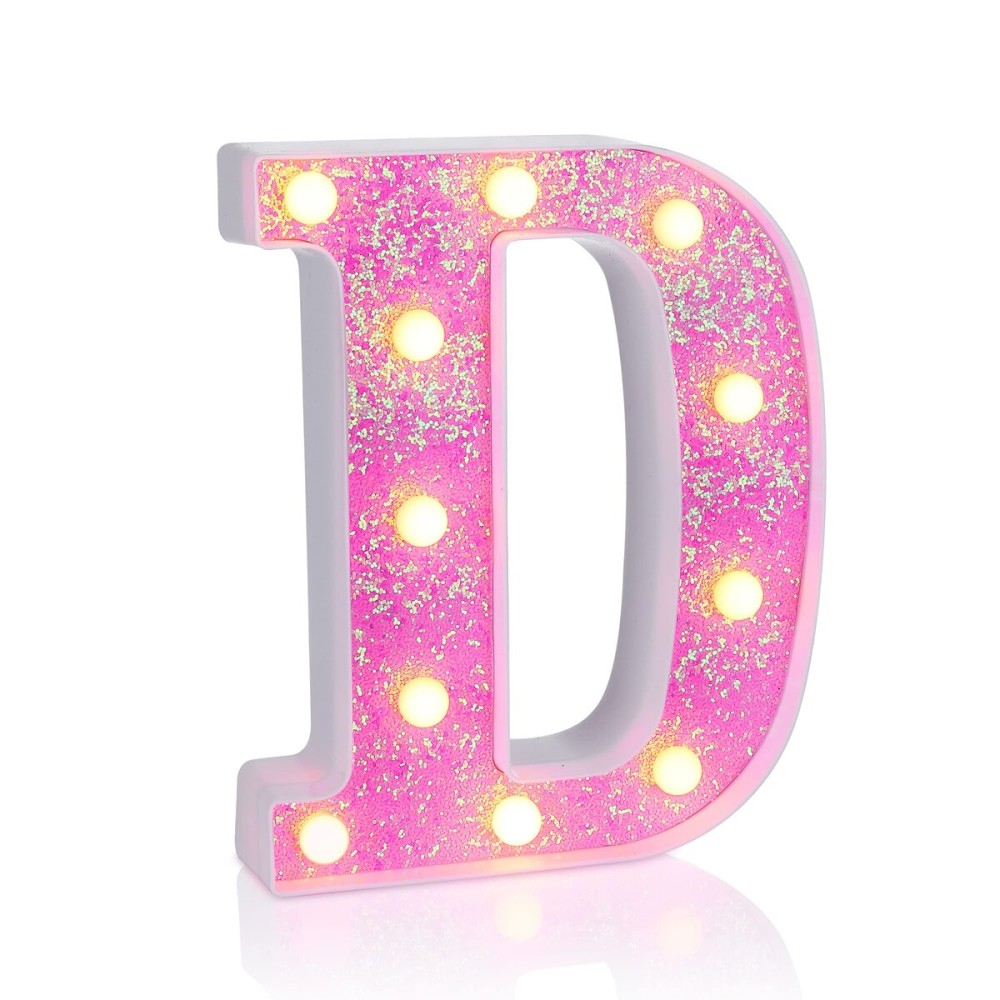Foaky Pink Light up LettersPink Party Decorations,Girls Room Decor,Glitter Light Up Letters,Alphabet Letter Sign for Night Light Birthday Party Girls Gifts, Home Bar DecorationD