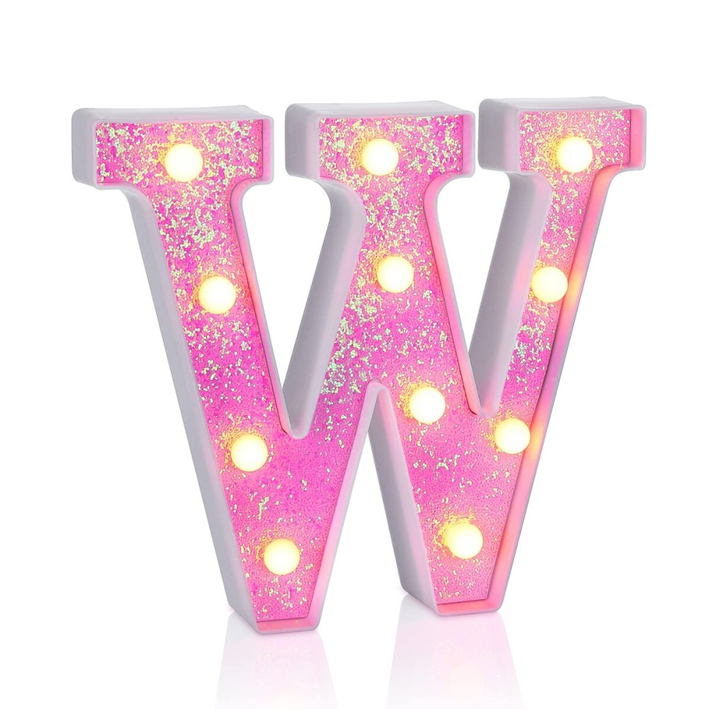 Foaky Pink Light up LettersPink Party Decorations,Girls Room Decor,Glitter Light Up Letters,Alphabet Letter Sign for Night Light Birthday Party Girls Gifts, Home Bar DecorationW