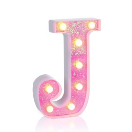 Foaky Pink Light up LettersPink Party Decorations,Girls Room Decor,Glitter Light Up Letters,Alphabet Letter Sign for Night Light Birthday Party Girls Gifts, Home Bar DecorationJ