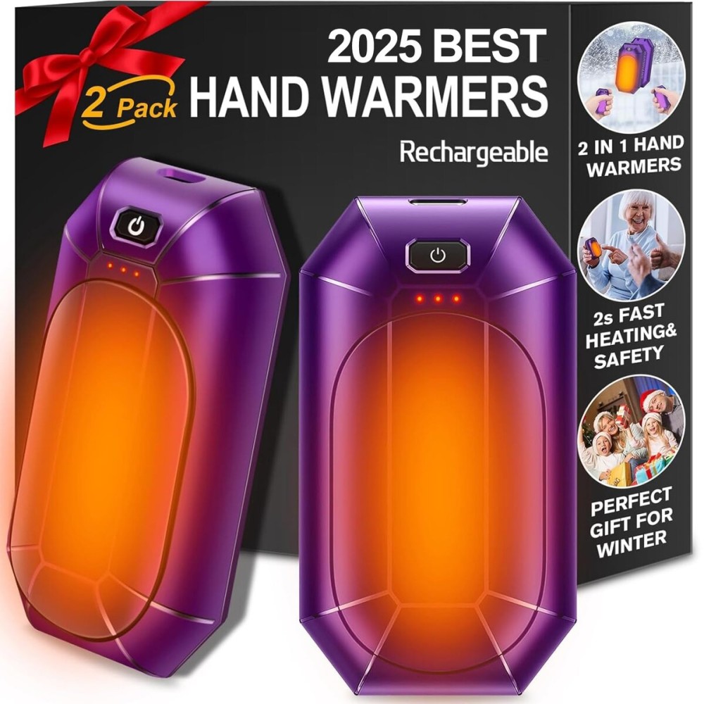 2 Pack AI Hand Warmers Rechargeable, Electric Hand Warmer Reusable, USB Handwarmers, Outdoor/Indoor/Golf/Camping/Hunting/Watch Football/Baseball/Warm Gifts for Men Women Kid Birthday