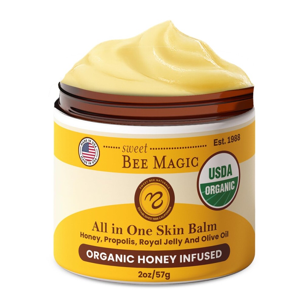 Sweet Bee Magic All In One Healing Organic Balm - Natural Skin Healing Cream, Beeswax Balm for Dry Skin, Face & Body Moisturizer - Certified Organic, All Natural Aid -3 Jars (2oz Each, 6oz Total)