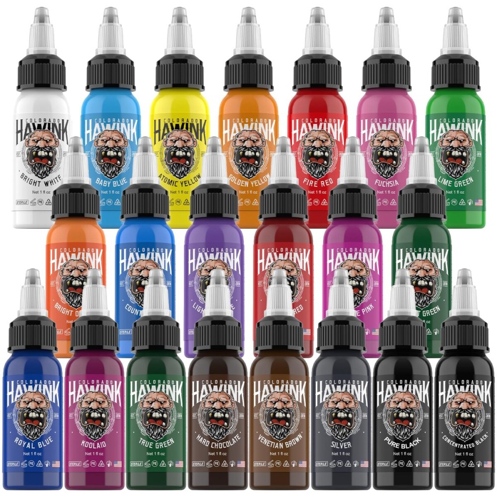 Hawink Tattoo Ink Color Set 1 oz (30ml) 21 Colors Pigment Kit Tattoo Supplies TI203-30-21
