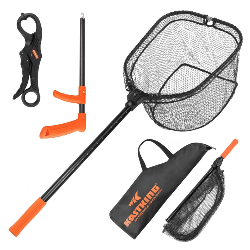 KastKing Brutus Fishing Net Combo, Foldable Extendable Landing Net, Lightweight & Portable With Hook Remover and Lip Gripper, PVC-M