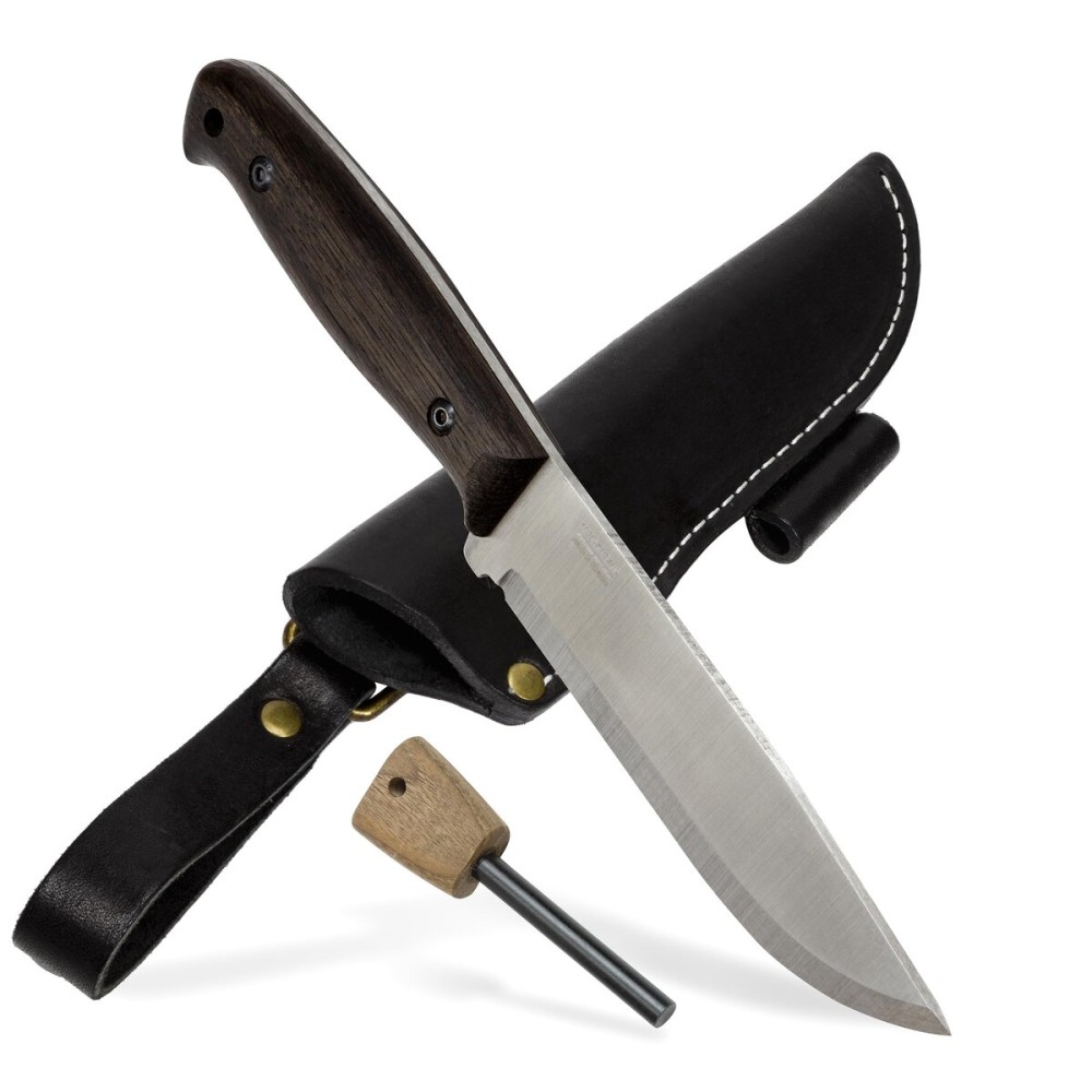 BPSKNIVES Nighthawk Adventurer - Camping Knife - Fixed-Blade Stainless Steel Survival Knife - Black Leather Sheath and Firestarter - Outdoor Full Tang Knives - Bushcraft Knives