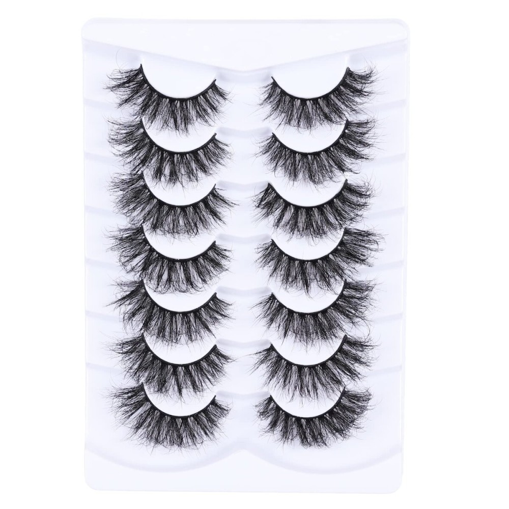 Mebver Wispy Fluffy Lashes False Eyelashes Cat Eye Lashes Pestaas Mink Lashes-7 Pair