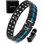 MagnetRX Ultra Strength Magnetic Bracelet - Effective Titanium Magnetic Bracelets for Men - Adjustable Length with Sizing Tool for Perfect Fit (Blue Line)