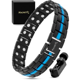 MagnetRX Ultra Strength Magnetic Bracelet - Effective Titanium Magnetic Bracelets for Men - Adjustable Length with Sizing Tool for Perfect Fit (Blue Line)