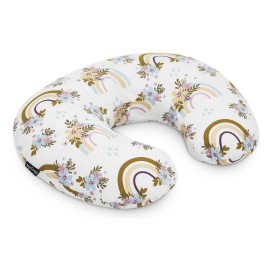 Beeboo Nursing Pillow and Positioner, Supportive for Breastfeeding and Bottle Feeding, Removable and Washable Cover, Soft and Breathable Fabric, Rainbow White