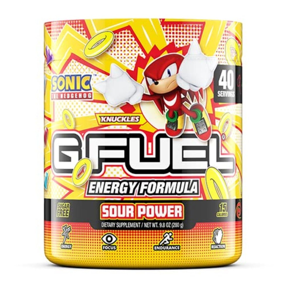 G Fuel Knuckles\' Sour Power Energy Drink Powder, Pre Workout Caffeine Mix for Gaming, Sugar Free Focus Amino, Vitamin + Antioxidants, 9.8oz (Sour Raspberry, 40 Servings)