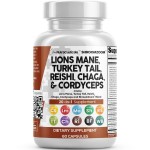 Clean Nutraceuticals Lions Mane 20in1 Mushroom Supplement with Turkey Tail Reishi Cordyceps Chaga Maitake Meshima Poria Cocos Shiitake Oyster Porcini Enoki - 1 Pack