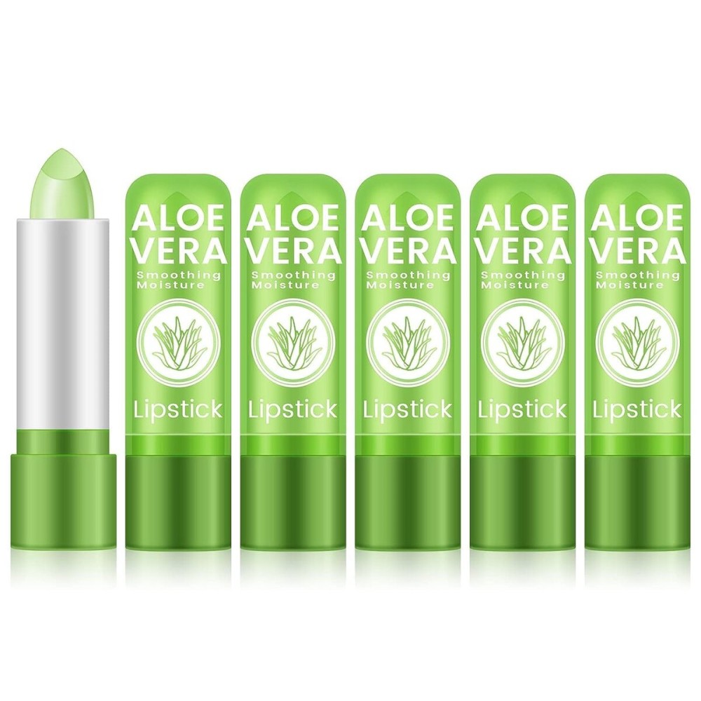 Ownest 5 Pcs Aloe Vera Lip Balm, PH Color Changing Lipstick, Change from Green to Natural Pink, Deep Hydrating Tinted Lip Balm, Daily Lip Moisturizer for Dry Cracked Lips, with Real Aloe Vera