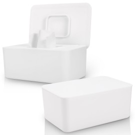 2 Pack LEQXGO Baby Wipes Dispenser, Wipes Dispenser Baby Wipes Case, Baby Wipe Holder for Fresh Wipes, Non-Slip Wipes Case, Wipe Container with Sealing Design Lid (White and White)