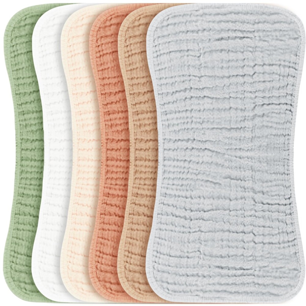 Konssy Muslin Baby Burp Cloths Sets for Unisex- 6 Pack Large 100% Cotton Burping Clothes for Newborn, Baby Girls and Boys