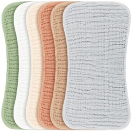 Konssy Muslin Baby Burp Cloths Sets for Unisex- 6 Pack Large 100% Cotton Burping Clothes for Newborn, Baby Girls and Boys