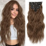 NAYOO Clip in Hair Extensions for Women 20 Inch Long Wavy Curly Chestnut Brown Hairpieces Full Head Synthetic Hair Hairpieces(6PCS,Chestnut Brown)