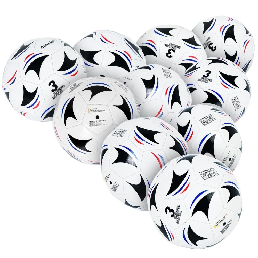 Aoneky Size 3 10-Pack Adult Soccer Ball - Eco-Friendly 2.5mm PVC Leather, Durable Machine-Stitched Design, Ball Pump Included