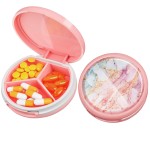 Serfeymi Small Pill Box - 3 Compartments Portable Pill Box for Purse Pocket, Compact Mini Travel Pill Case - Suitable for Medicine, Vitamin, Fish Oil, Supplements - Pink(Marble)