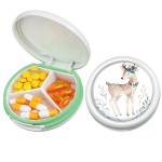 Serfeymi Small Pill Box - 3 Compartments Portable Pill Box for Purse Pocket, Compact Mini Travel Pill Case - Suitable for Medicine, Vitamin, Fish Oil, Supplements - White(Deer)