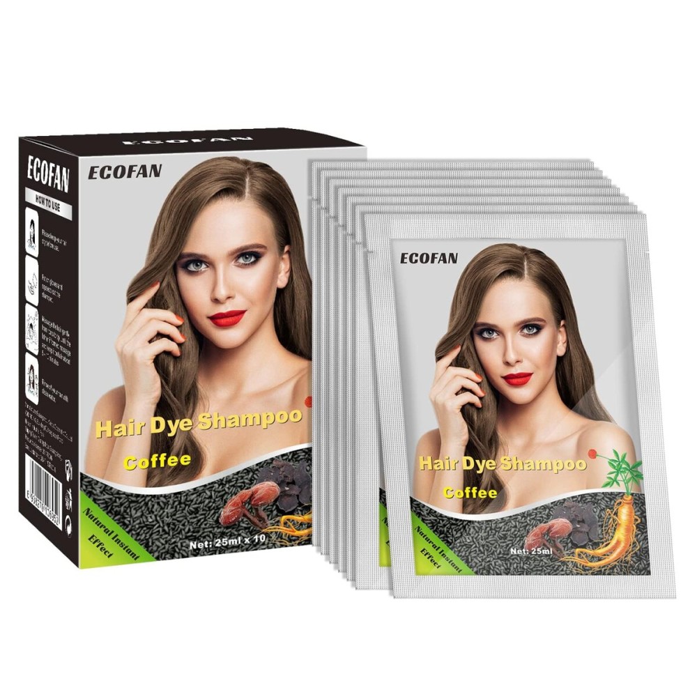 10 PCS Coffee Hair Dye Shampoo 3 in 1 Natural Hair Color Shampoo, Semi- Permanent Instant Hair Dye for Men & Women - Herbal Ingredients (Coffee)