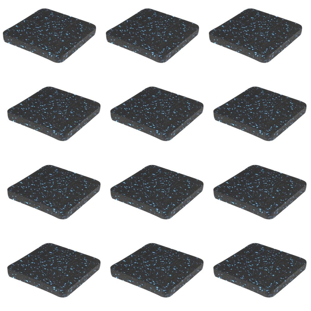 Protect Your Floors with High-Density Rubber Treadmill Mat Pads - Set of 12, 3.94 x 3.94 x 0.5 Exercise Equipment Mats Black