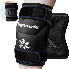 KingPavonini XXL Knee Ice Pack Wrap Around Entire Knee After Surgery, Large Reusable Gel Ice Pack for Injuries, Pain Relief, Swelling, Sports Injuries, 2 Pack (Black)
