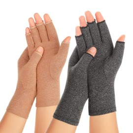 Zexhoor 2 Pairs Arthritis Compression Gloves for Women Men, Carpal Tunnel Pain Relief, Fingerless for Typing Both Hands
