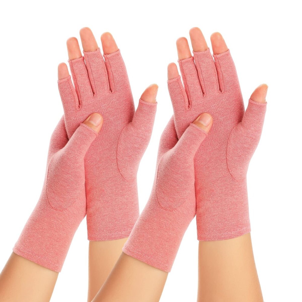 Zexhoor 2 Pairs Arthritis Compression Gloves for Women Men, Carpal Tunnel Pain Relief, Fingerless for Typing Both Hands