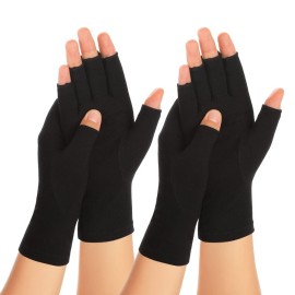 Zexhoor 2 Pairs Arthritis Compression Gloves for Women Men, Carpal Tunnel Pain Relief, Fingerless Gloves for Typing and Daily Work
