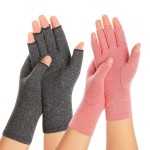 Zexhoor 2 Pairs Arthritis Compression Gloves for Women Men, Carpal Tunnel Pain Relief, Fingerless for Typing Both Hands