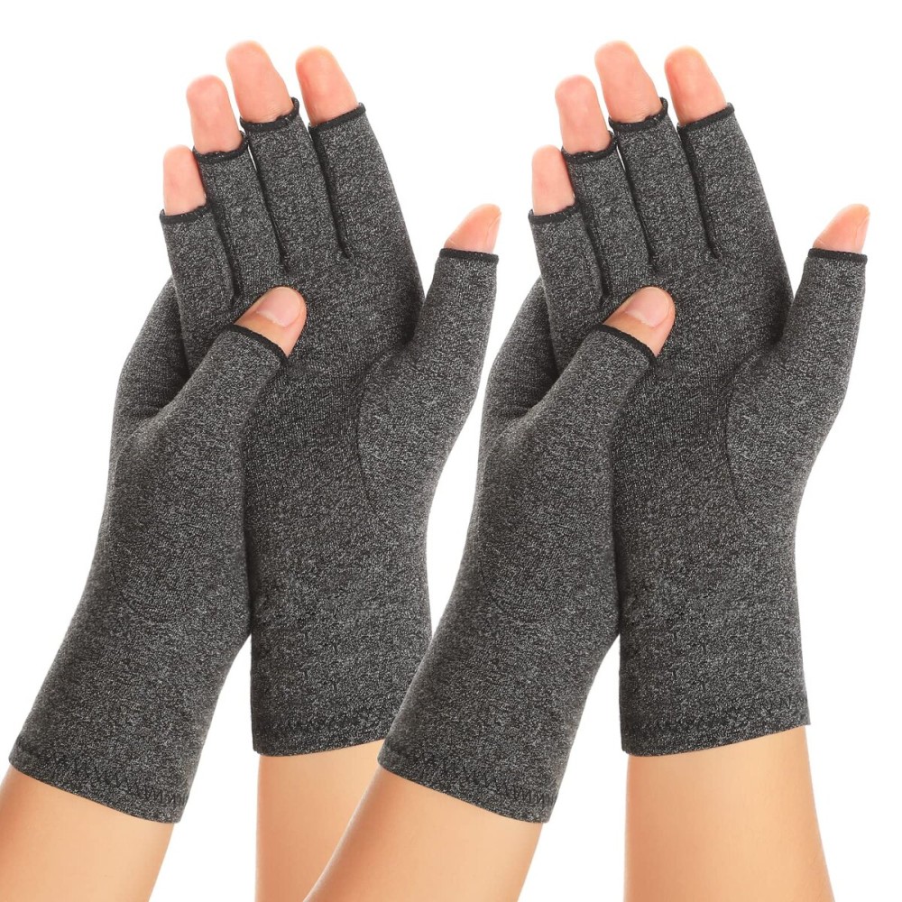 Zexhoor 2 Pairs Arthritis Compression Gloves for Women Men, Carpal Tunnel Pain Relief, Fingerless for Typing Both Hands