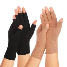 Zexhoor 2 Pairs Arthritis Compression Gloves for Women Men, Carpal Tunnel Pain Relief, Fingerless for Typing Both Hands