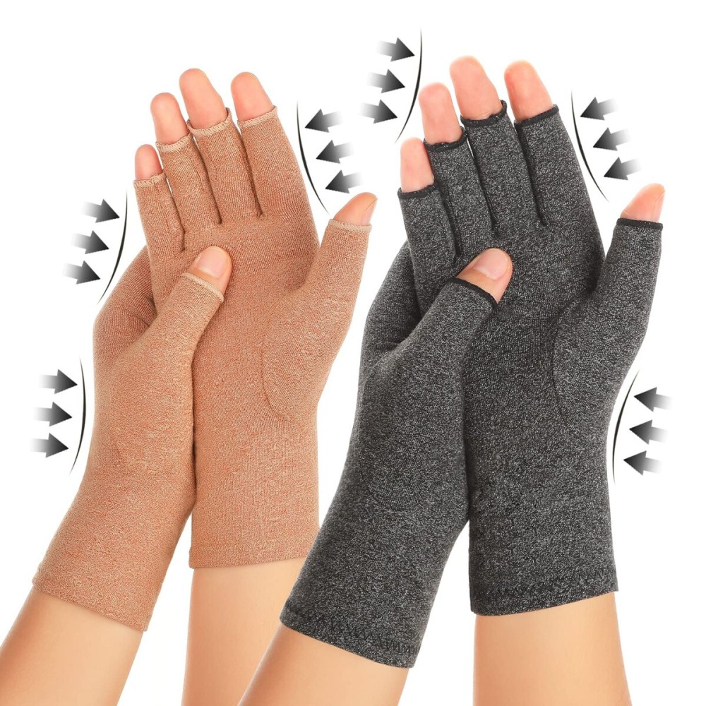 Zexhoor 2 Pairs Arthritis Compression Gloves for Women Men, Carpal Tunnel Pain Relief, Fingerless for Typing Both Hands