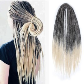 Sangtok 15 pcs Double Ended Dreadlock Extensions, 24 inch Ombre Gray to Blonde Thin 0.6cm Fake Dreads Extensions, DE Synthetic Dreadlock Extensions Reggae Hippie Dreads for Women