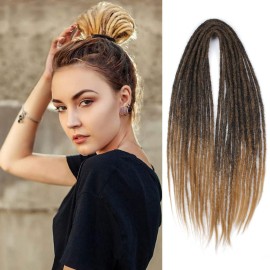 Sangtok 15 pcs Double Ended Dreadlock Extensions, 24 inch Ombre Brown Thin 0.6cm Fake Dreads Extensions, DE Synthetic Dreadlock Extensions Reggae Hippie Dreads for Women