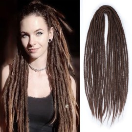Sangtok 15 pcs Double Ended Dreadlock Extensions, 24 inch Chocolate Thin 0.6cm Fake Dreads Extensions, DE Synthetic Dreadlock Extensions Reggae Hippie Dreads for Women