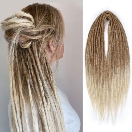 Sangtok 15pcs Double Ended Dreadlock Extensions, 24 inch Ombre Light Brown to Blonde Thin 0.6cm Fake Dreads Extensions, DE Synthetic Dreadlock Extensions Reggae Hippie Dreads for Women